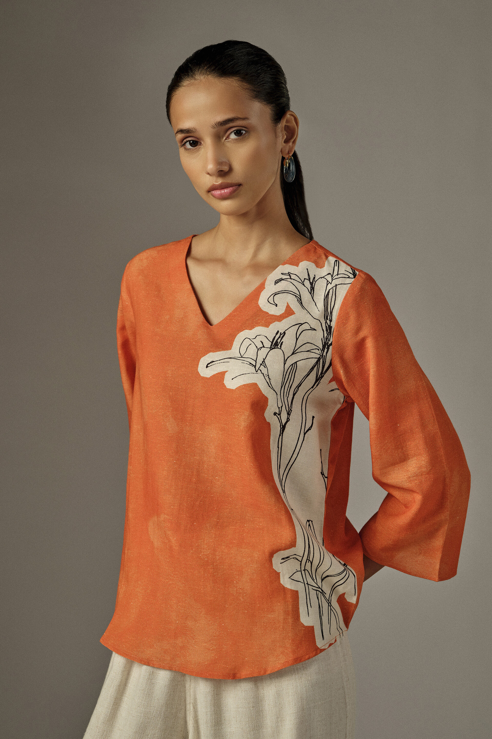 Summer Statement Floral Top in Orange